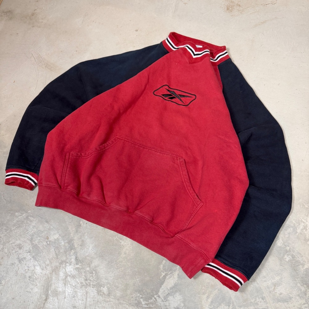 Reebok Vintage XLT Red Black Colorblock Raglan Crewneck Sweatshirt Embroidered